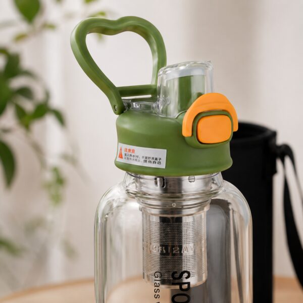 1.5L Borosilicate Glass Drinking Bottle with Straw & Removable Filter