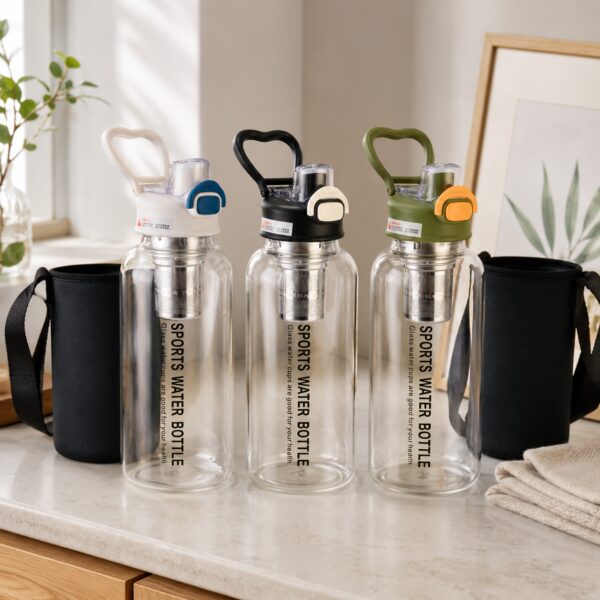1.5L Borosilicate Glass Drinking Bottle with Straw & Removable Filter