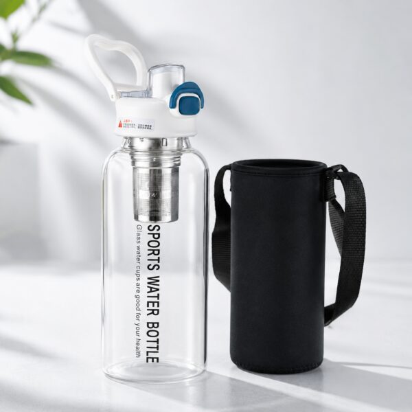 1.5L Borosilicate Glass Drinking Bottle with Straw & Removable Filter