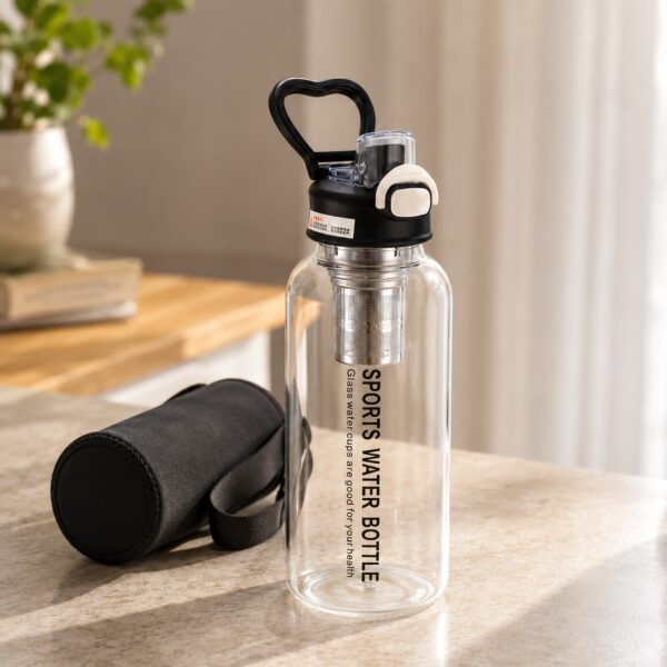 1.5L Borosilicate Glass Drinking Bottle with Straw & Removable Filter